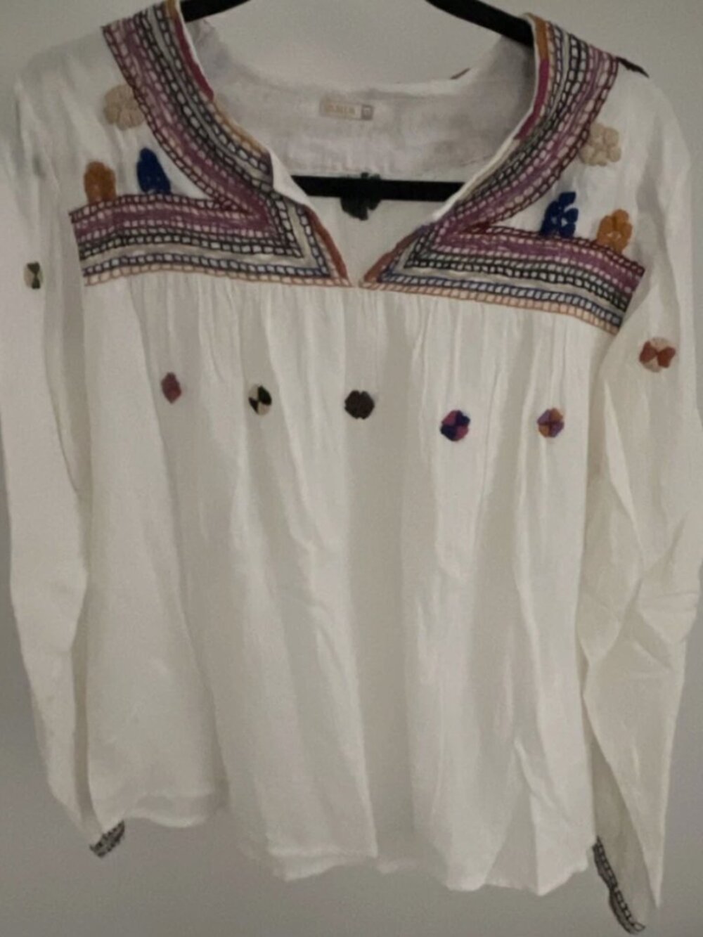 Matta NY Women XL White Embroidered Peasant Blouse Boho Cotton Tunic Top